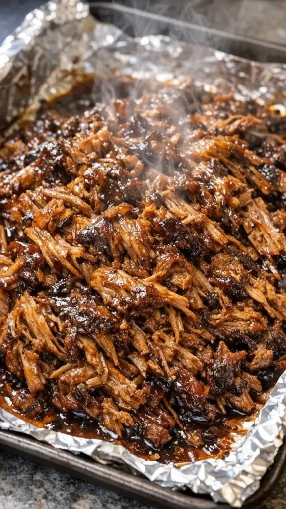 Delicious ultra-juicy slow cooked shredded beef served in a bowl.