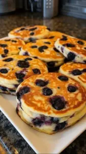 Delicious Weight Watchers blueberry pancakes served with fresh blueberries